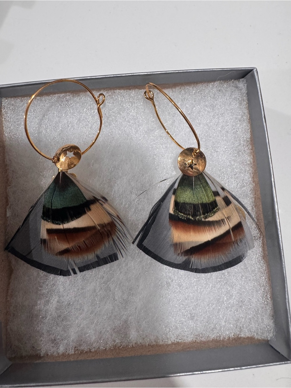 Gas Bijoux Gold Hoop Earrings with Multicolor Feather Fans